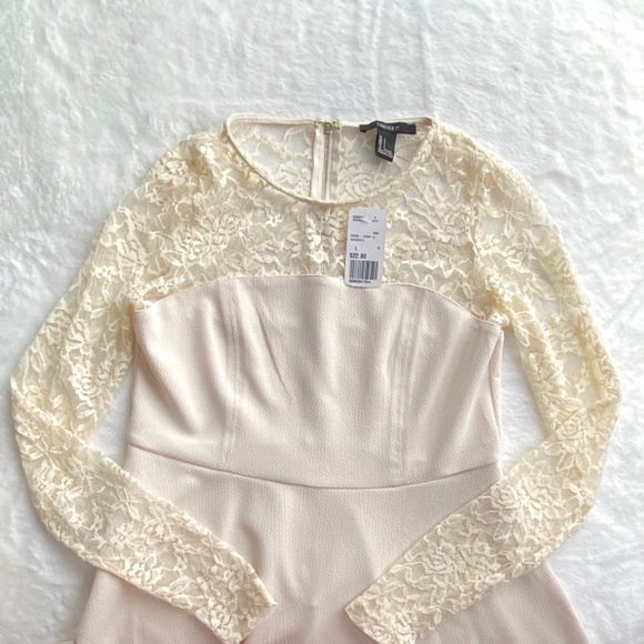 NWT Forever 21 Cream Dress with Lace in Size Large - Picture 5 of 11